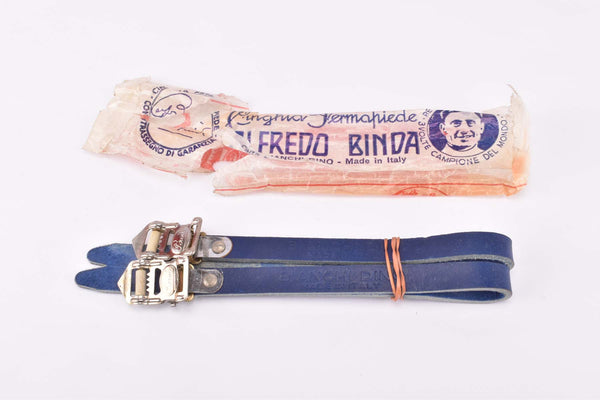 NOS Blue Bianchi Dino Alfredo Binda Leather toe clip straps