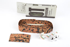 NOS/NIB 3ttt cork brown/black/olive/rustred handlebar tape with silver end plugs from the 1980s